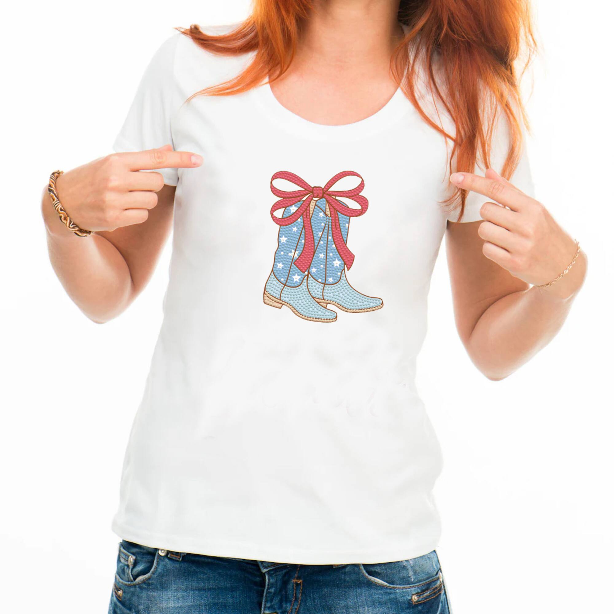 Diamond Dotz® Red, White & Blue Cowgirl Boots Iron-On 'n' Dot Kit